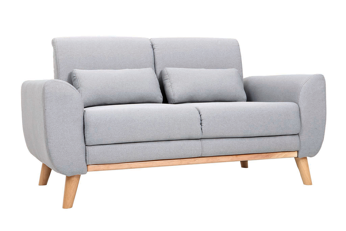 Canap� scandinave 2 places en tissu gris clair et bois clair EKTOR
