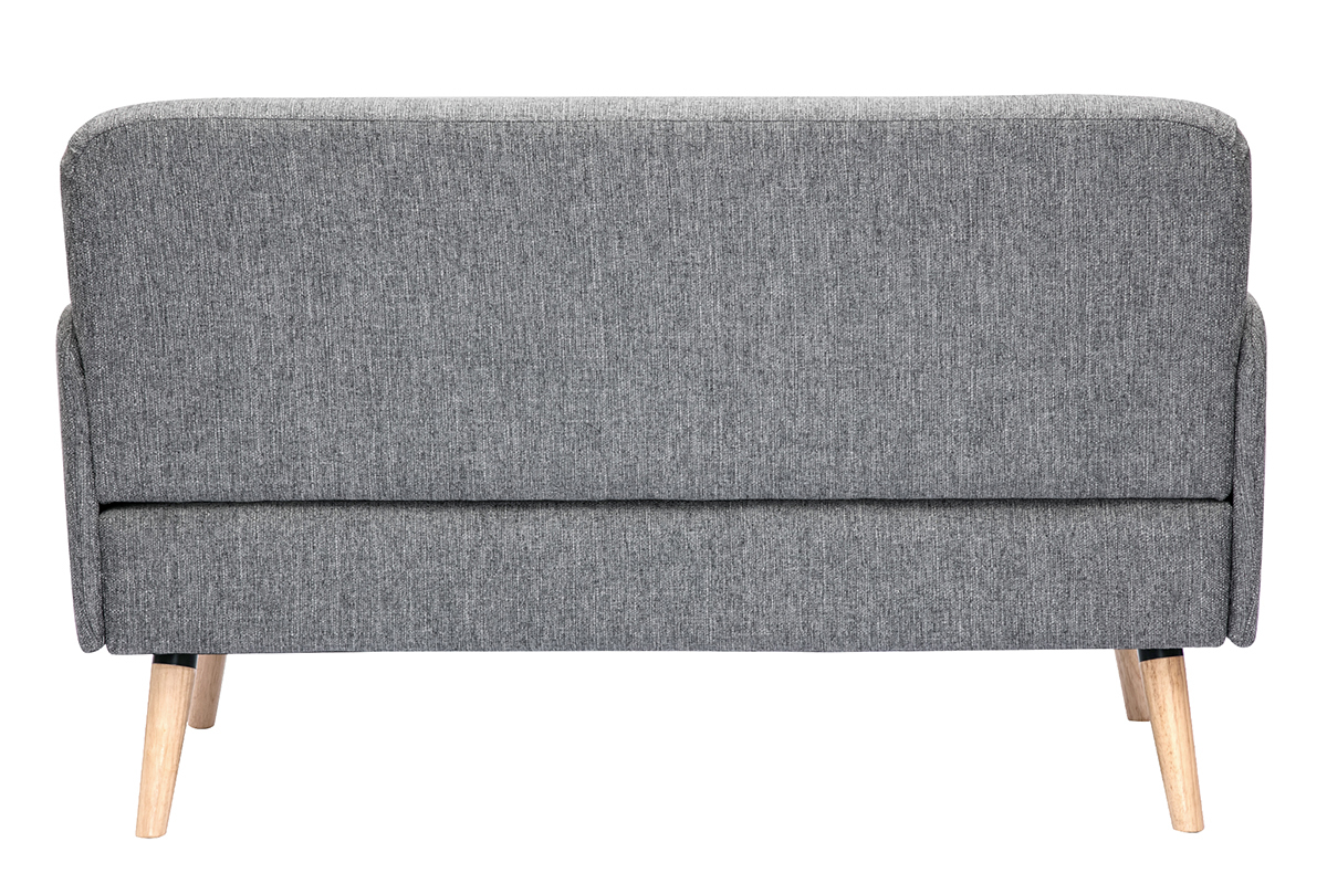Canap� scandinave 2 places vu de dos, en tissu gris clair et pieds en bois clair.