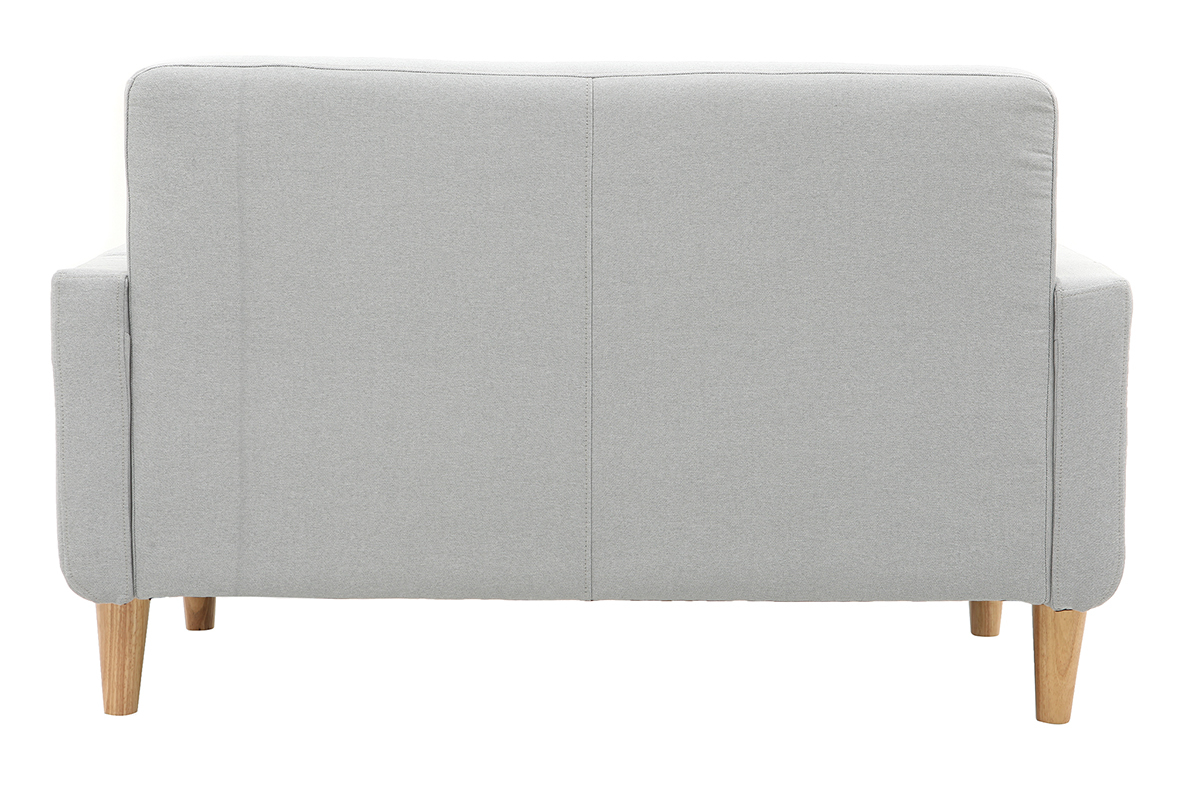 Canap� scandinave 2 places en tissu gris clair et bois clair LUNA