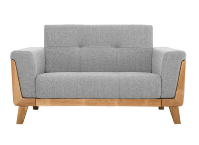 Canap&eacute; scandinave 2 places en tissu gris et bois clair FJORD