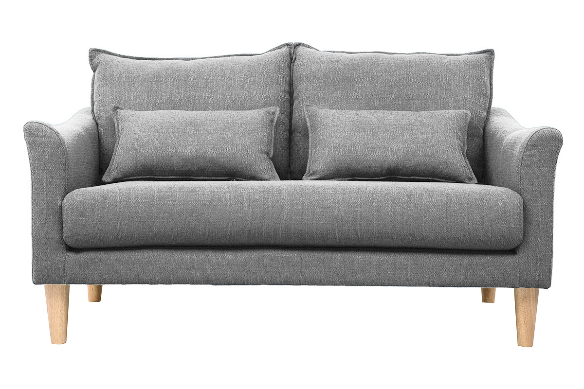Canap� scandinave 2 places en tissu gris et bois clair KATE