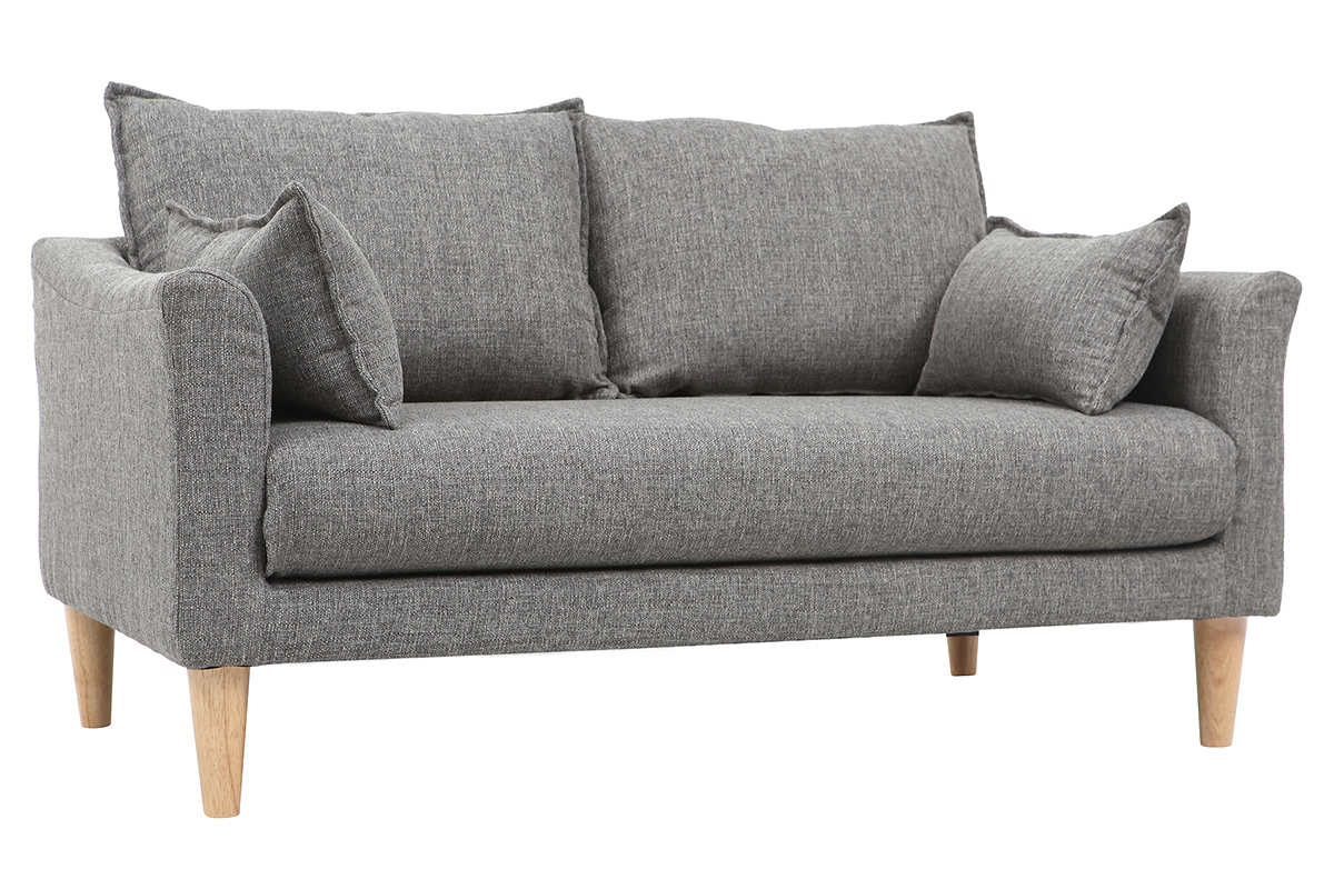 Canap� scandinave 2 places en tissu gris et bois clair KATE