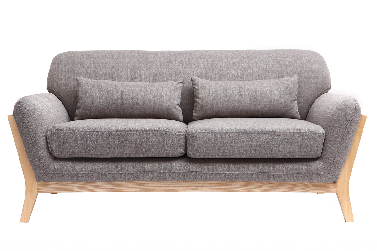 Canap� scandinave 2 places en tissu gris et bois clair YOKO