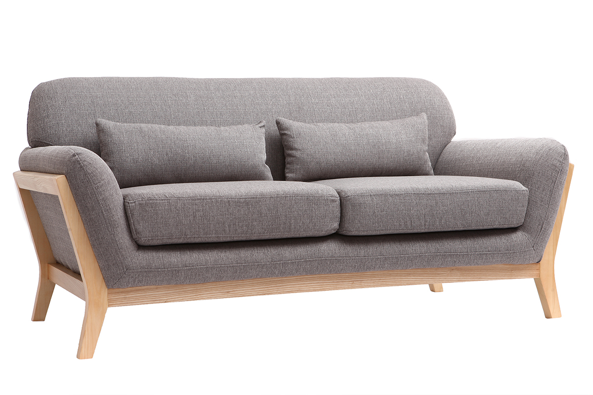 Canap� scandinave 2 places en tissu gris et bois clair YOKO