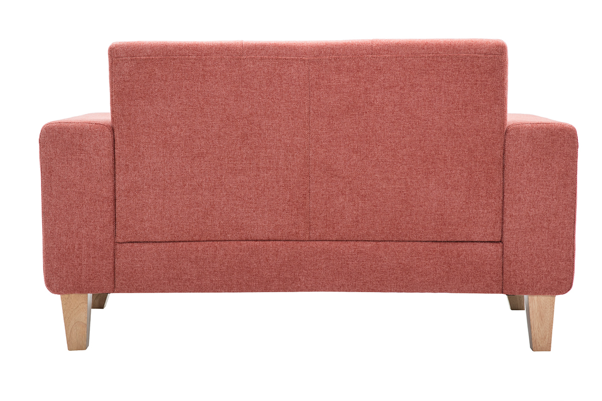 Canap� scandinave 2 places terracotta, vue de dos, pieds en bois clair.