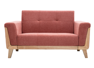 Canap&eacute; scandinave 2 places en tissu terracotta et bois clair FJORD