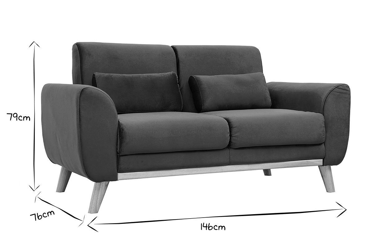 Canap� scandinave 2 places avec dimensions 79x76x146 cm en noir et blanc.
