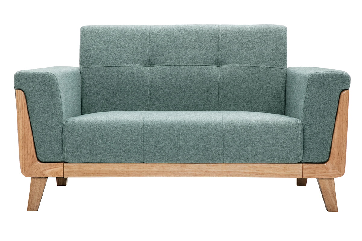 Canap� scandinave 2 places en tissu vert de gris et bois clair FJORD