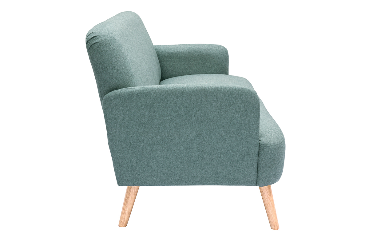 Canap� scandinave 2 places en tissu vert de gris et bois clair ISKO