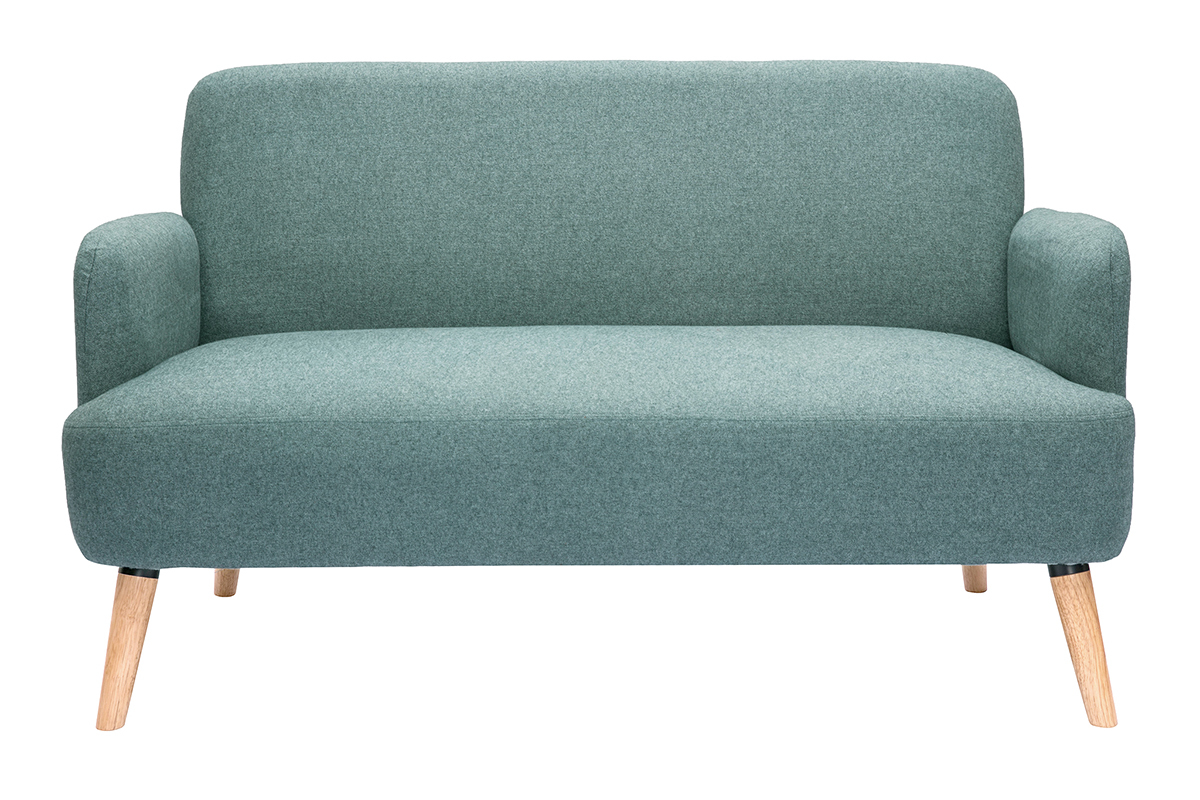 Canap� scandinave 2 places en tissu vert de gris et bois clair ISKO