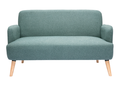 Canap&eacute; scandinave 2 places en tissu vert de gris et bois clair ISKO