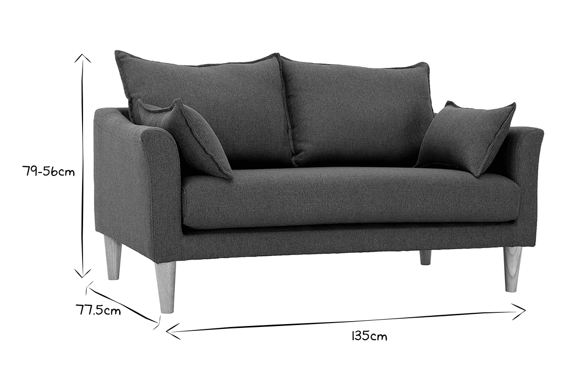 Dimensions du canap� scandinave 2 places KATE en noir et blanc : 135 cm large, 77,5 cm profond, 79-56 cm haut.