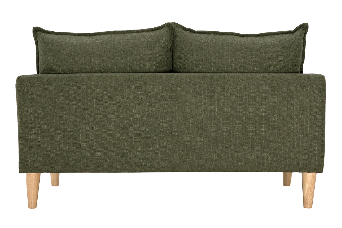 Canap� scandinave 2 places kaki, vue arri�re, pieds en bois clair.