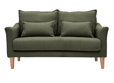 Canap&eacute; scandinave 2 places en tissu vert kaki et bois clair KATE