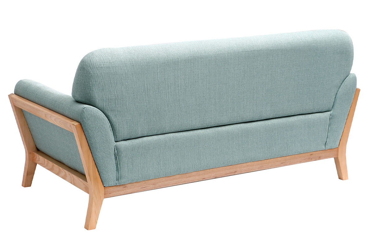 Canap� scandinave 2 places en tissu vert lagon et bois clair YOKO