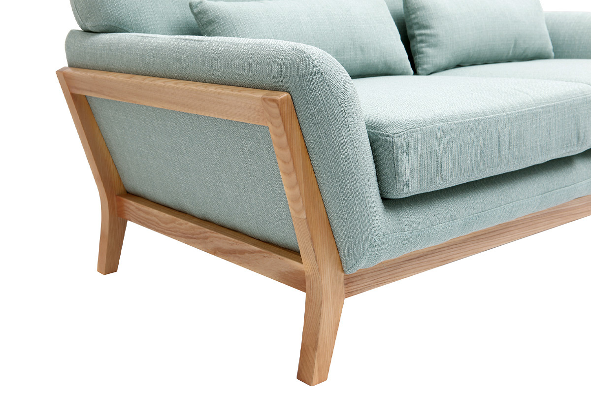 Canap� scandinave 2 places en tissu vert lagon et bois clair YOKO