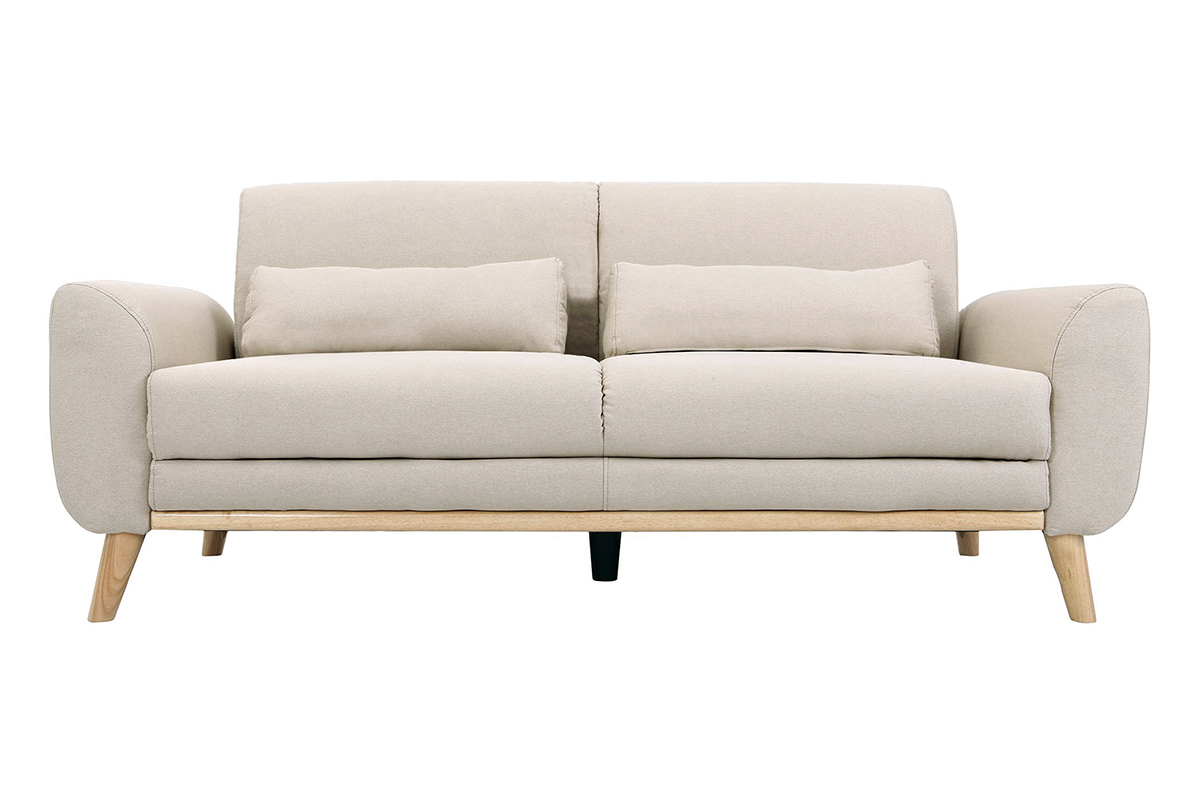 Canap� scandinave 3 places en tissu beige et bois clair EKTOR