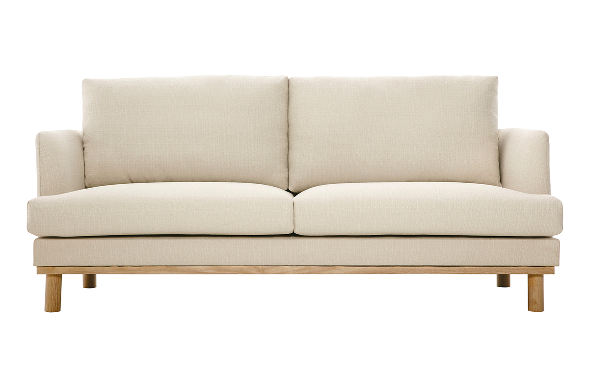 Canap� scandinave 3 places en tissu beige et bois clair HOBART