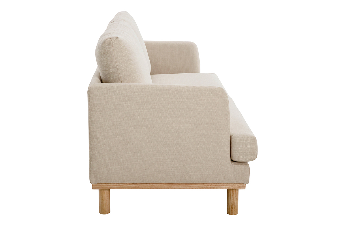 Canap� scandinave 3 places en tissu beige et bois clair HOBART