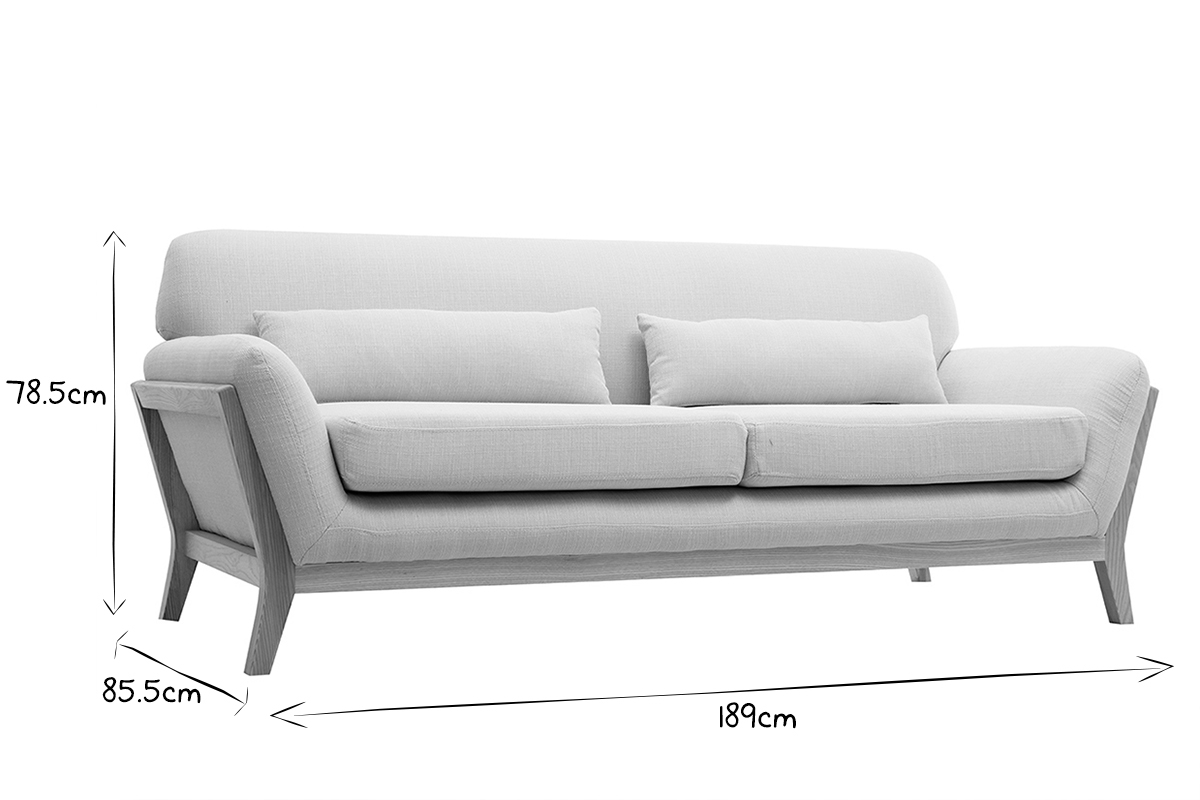 Canap� scandinave 3 places en tissu beige et bois clair YOKO