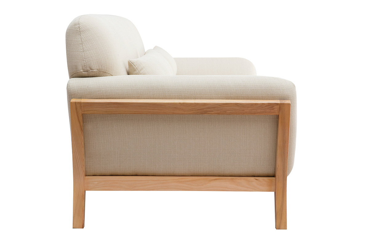 Canap� scandinave 3 places en tissu beige et bois clair YOKO