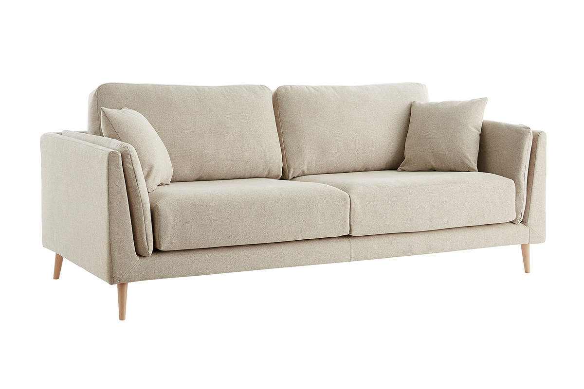 Canap� scandinave 3 places en tissu beige naturel et bois clair VOGUE