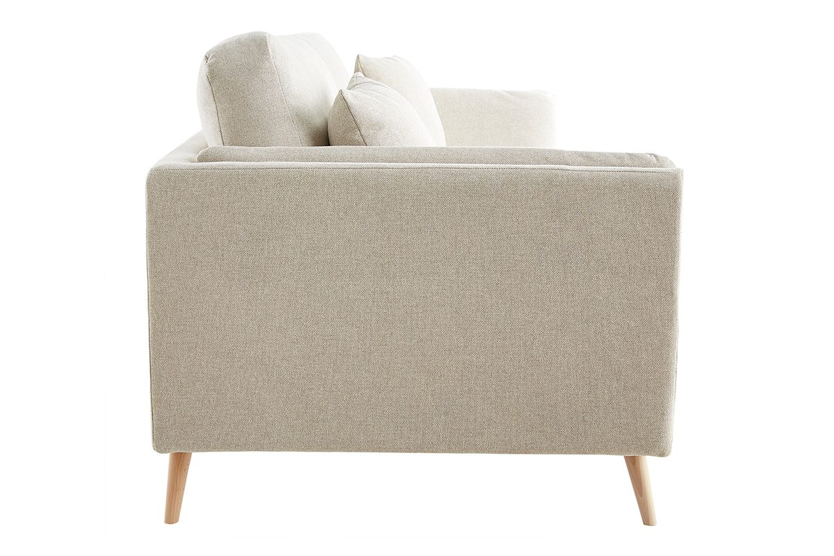 Canap� scandinave 3 places en tissu beige naturel et bois clair VOGUE