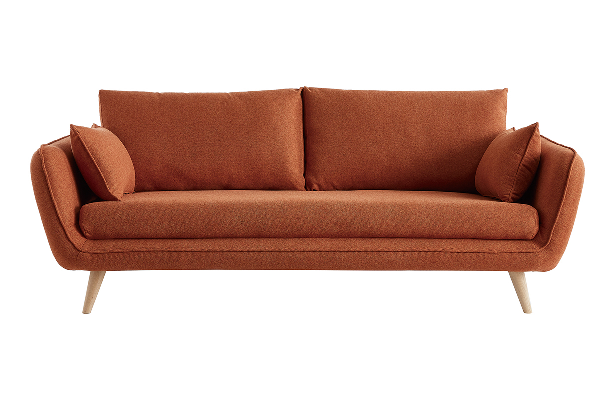 Canap� scandinave 3 places en tissu brique et bois clair CREEP