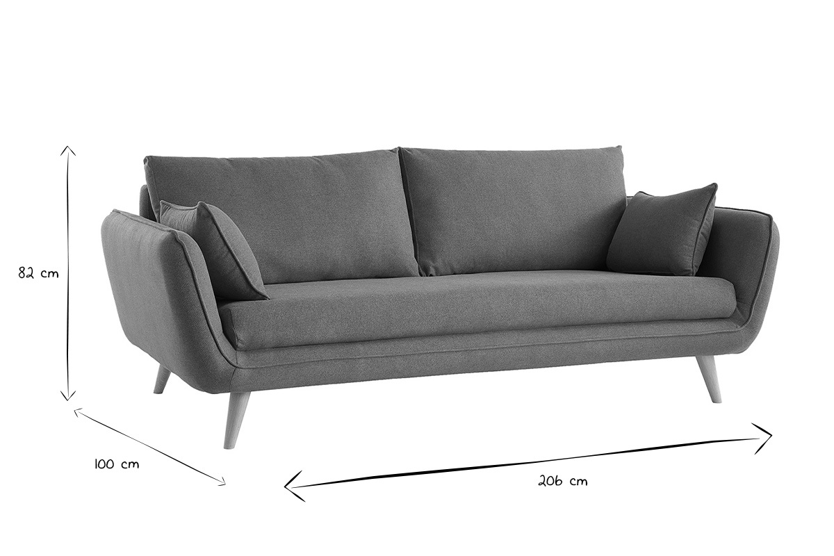 Canap� scandinave 3 places en tissu brique et bois clair CREEP