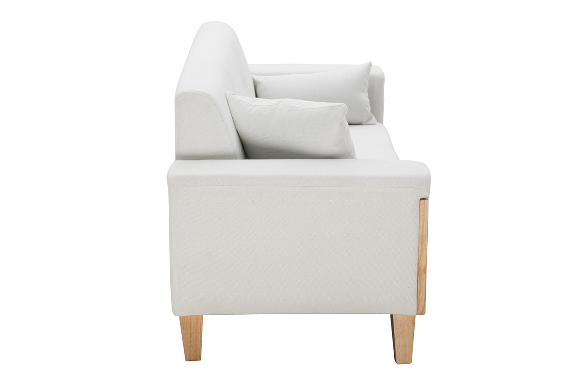 Canap� scandinave 3 places en tissu effet velours blanc cass� et bois clair FJORD
