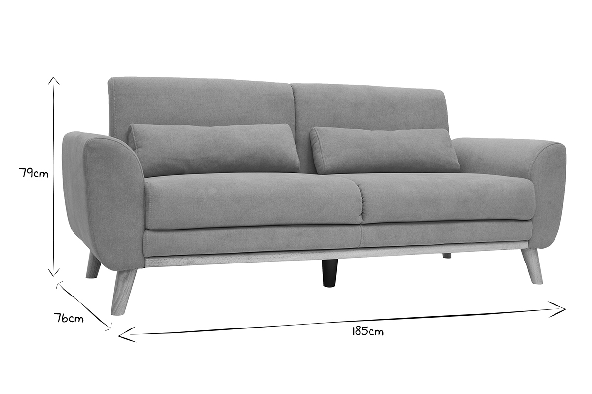 Dimensions du canap� scandinave 3 places EKTOR en noir et blanc, hauteur 79 cm, profondeur 76 cm, longueur 185 cm.