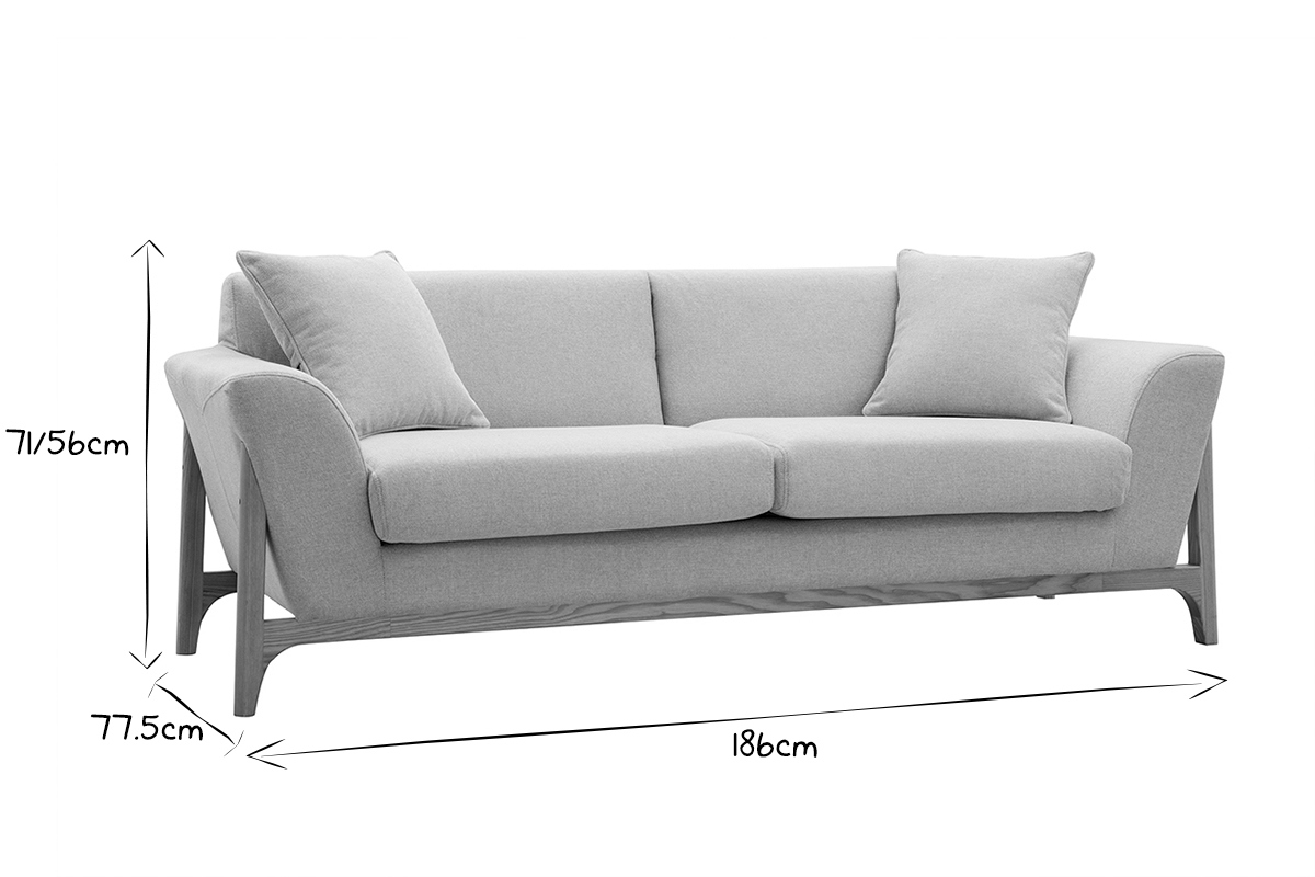 Canap� scandinave 3 places en tissu effet velours textur� beige et bois clair ASAKO