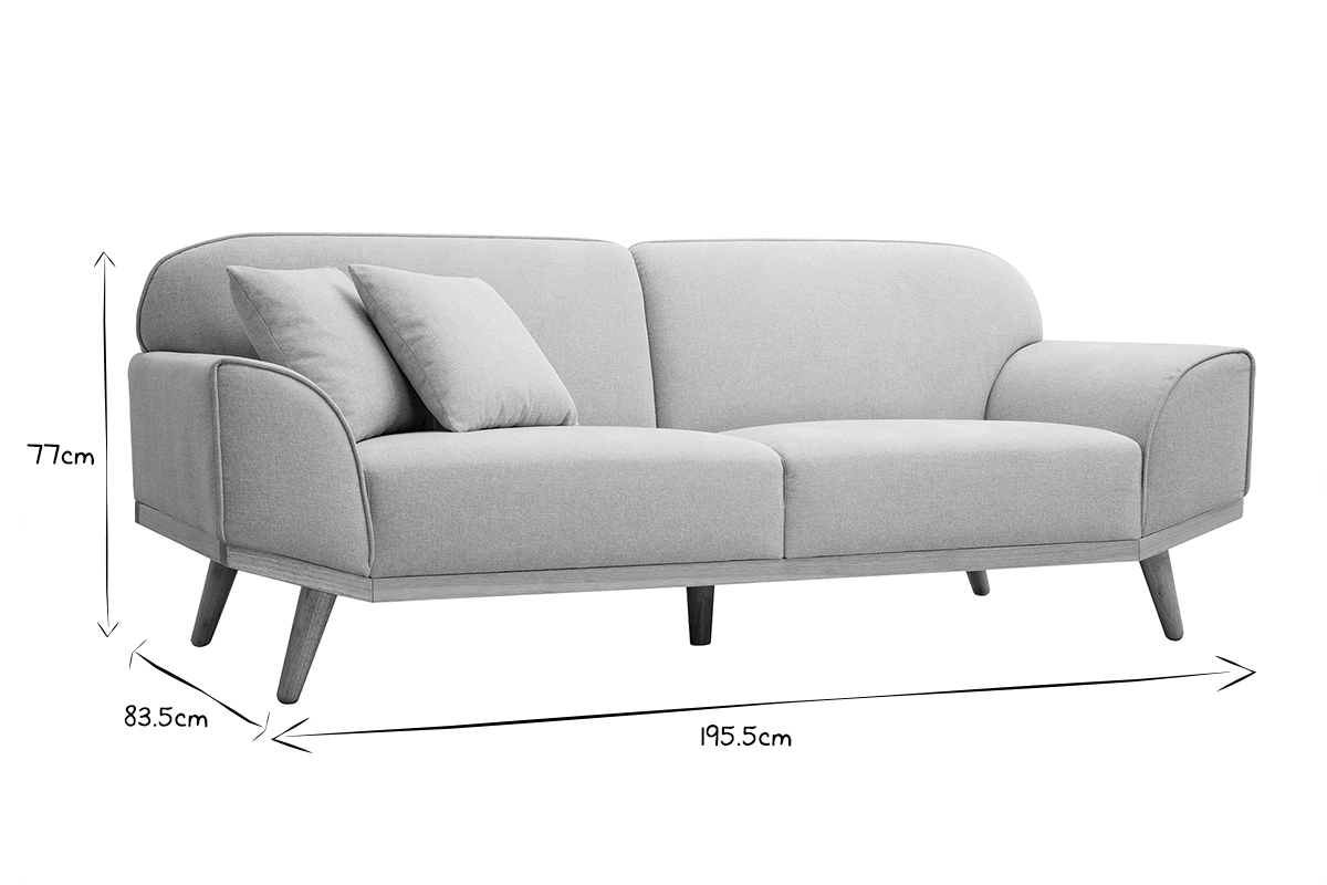 Canap� scandinave 3 places en tissu effet velours textur� beige et bois clair FREEMA