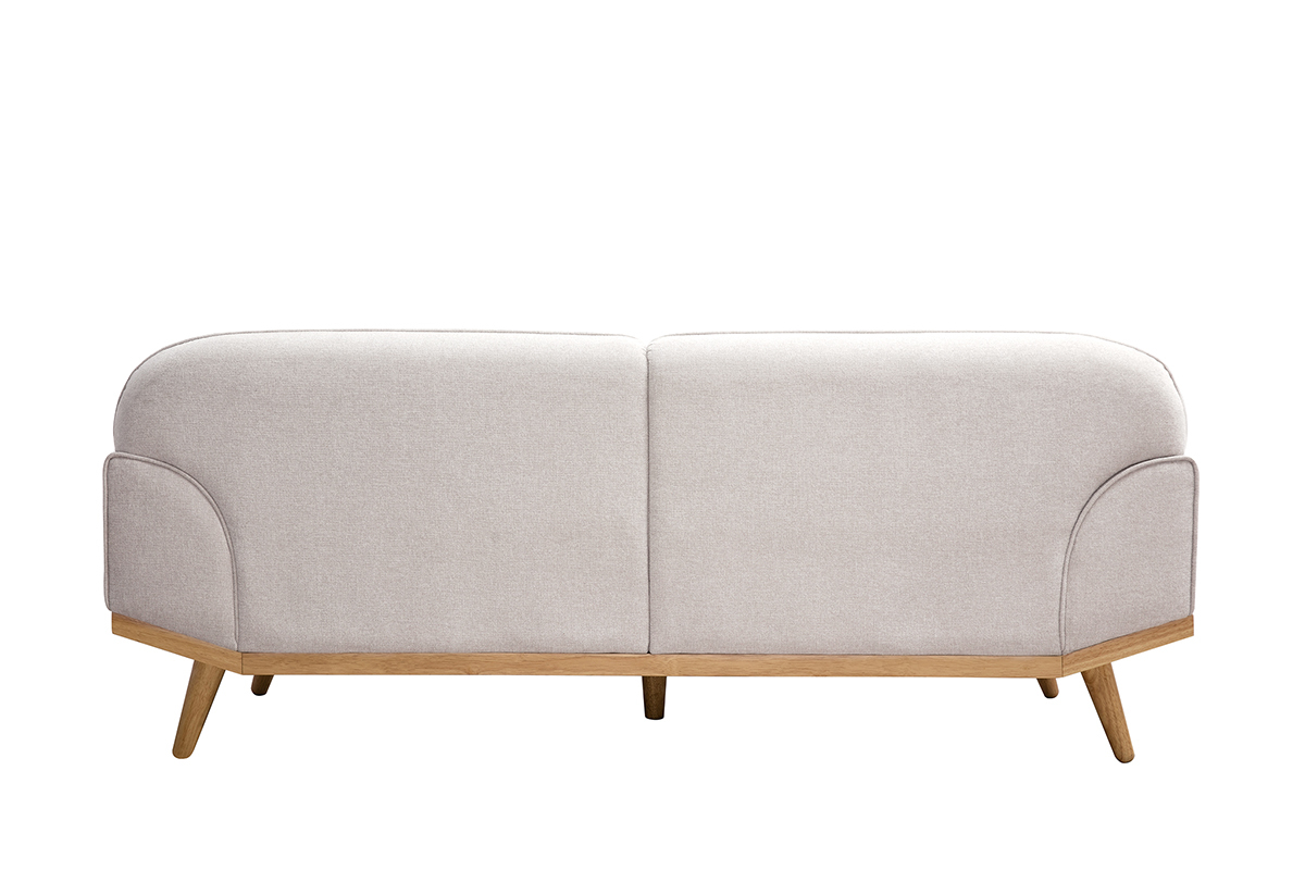 Canap� scandinave 3 places en tissu effet velours textur� beige et bois clair FREEMA