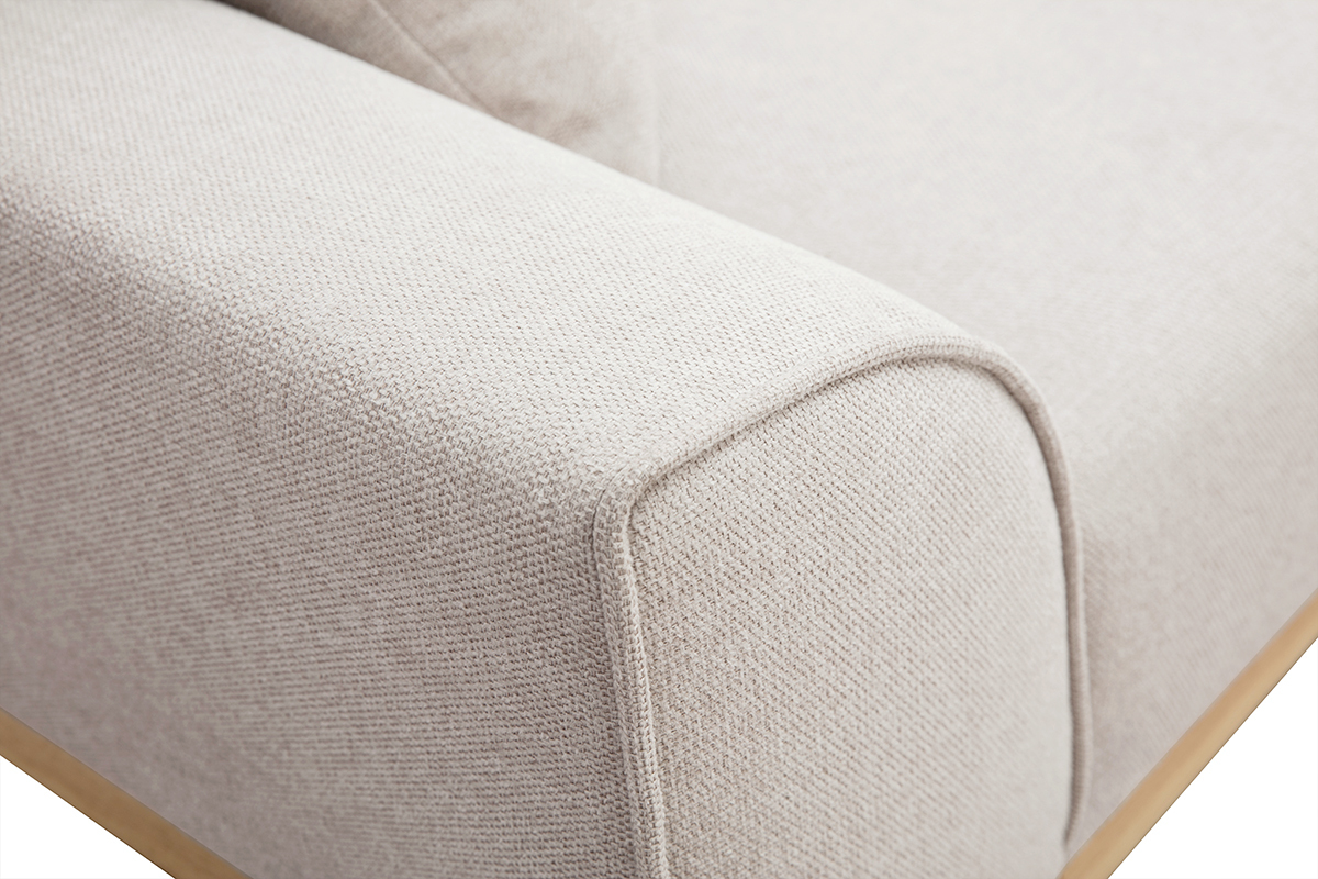 Canap� scandinave 3 places en tissu effet velours textur� beige et bois clair FREEMA