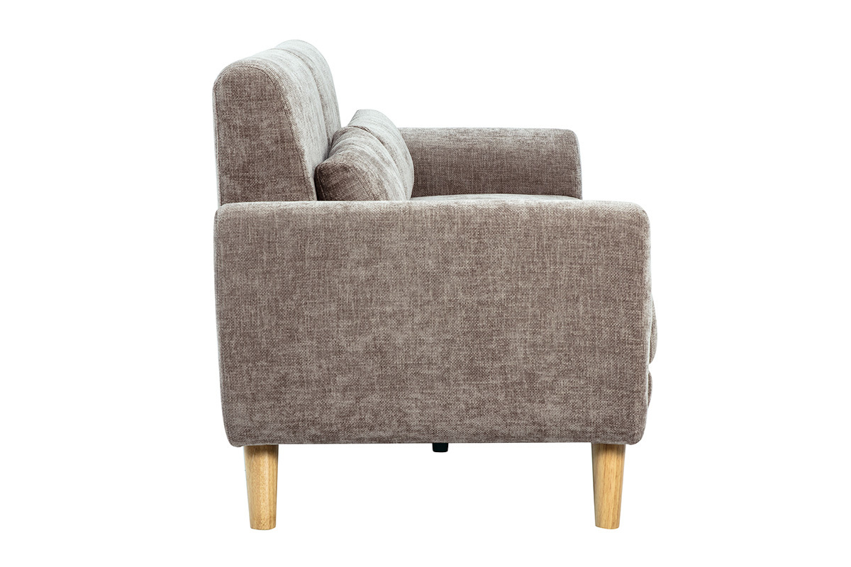 Canap� scandinave 3 places en tissu effet velours textur� taupe et bois clair EKTOR