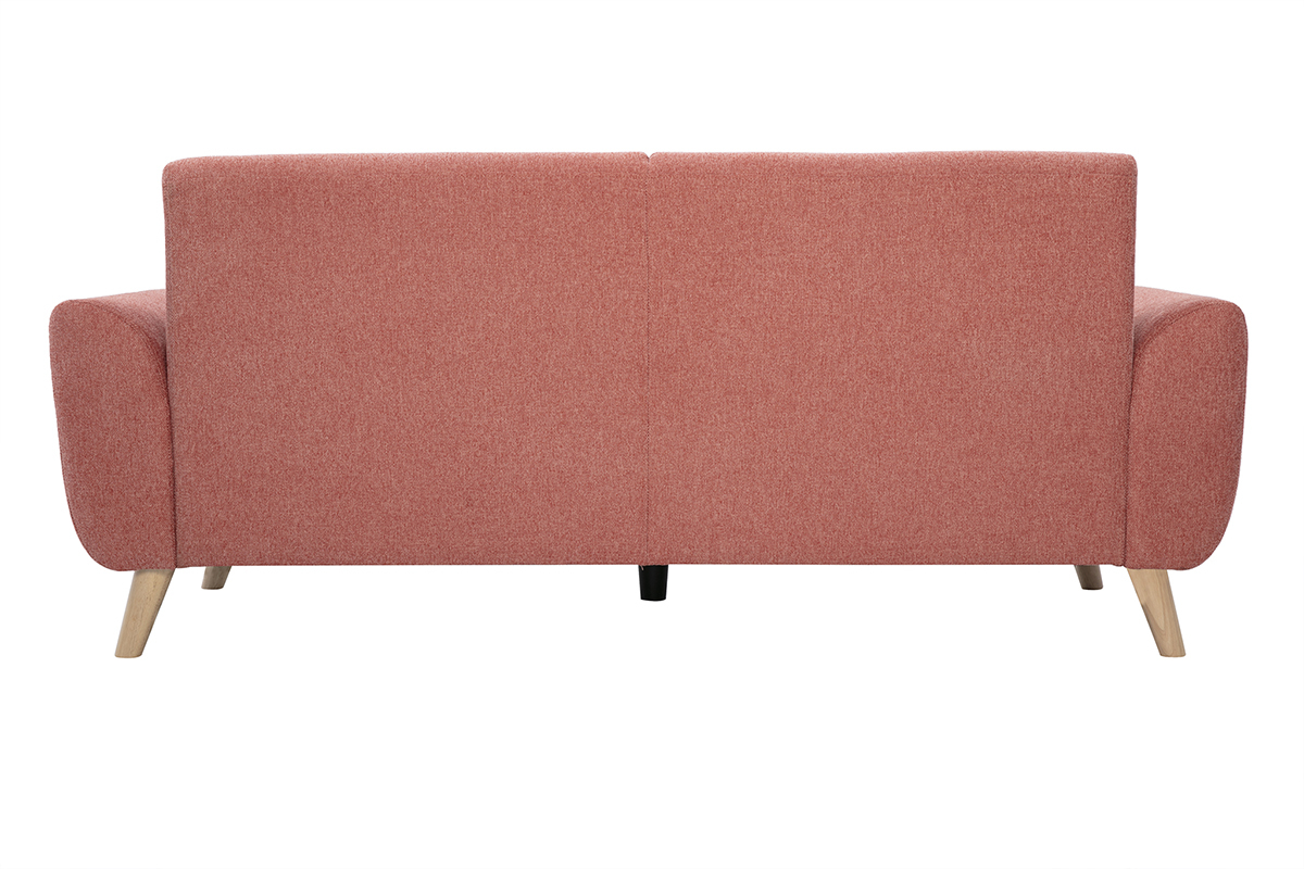 Canap� scandinave 3 places terracotta, vue arri�re, pieds en bois clair.