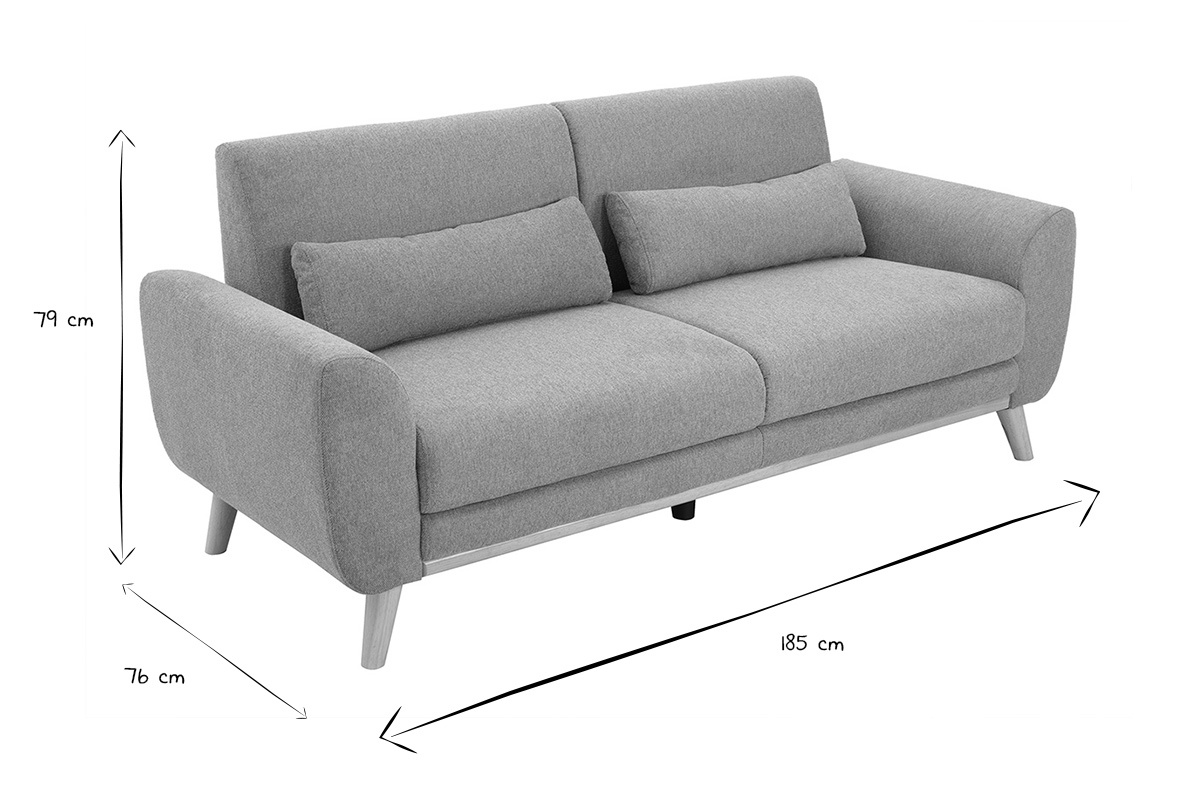 Dimensions du canap� scandinave 3 places EKTOR en noir et blanc, hauteur 79 cm, profondeur 76 cm, longueur 185 cm.