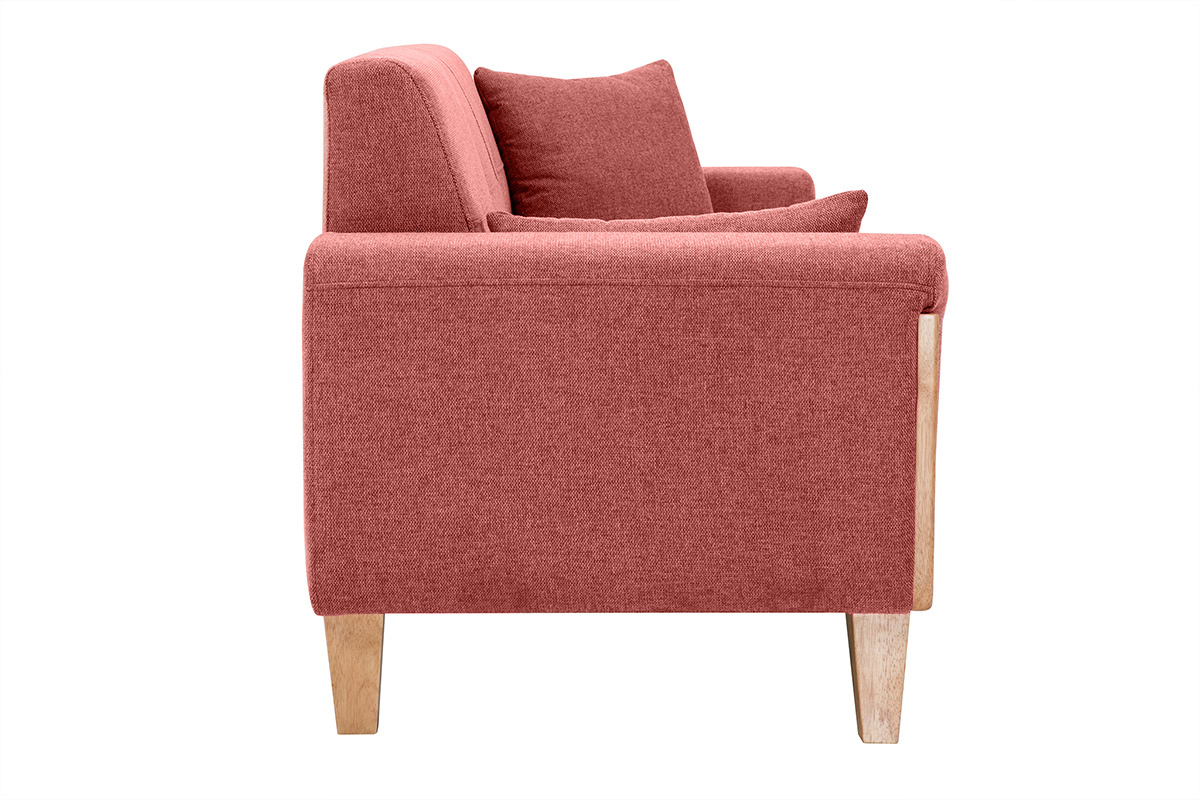 Canap� scandinave 3 places en tissu effet velours textur� terracotta et bois clair FJORD