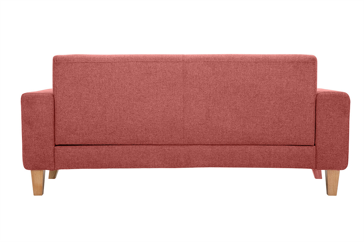 Canap� scandinave 3 places en tissu effet velours textur� terracotta et bois clair FJORD