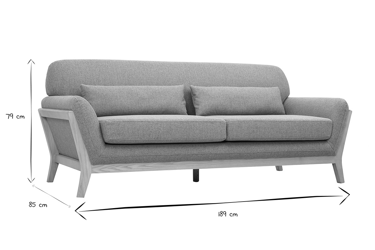Canap� scandinave 3 places, dimensions L189 x P85 x H79 cm, en noir et blanc.