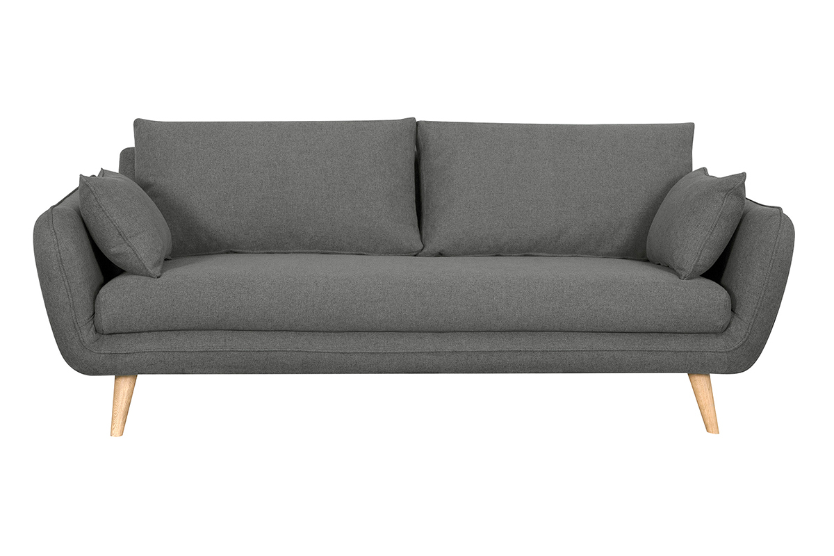 Canap� scandinave 3 places en tissu gris anthracite et bois clair CREEP