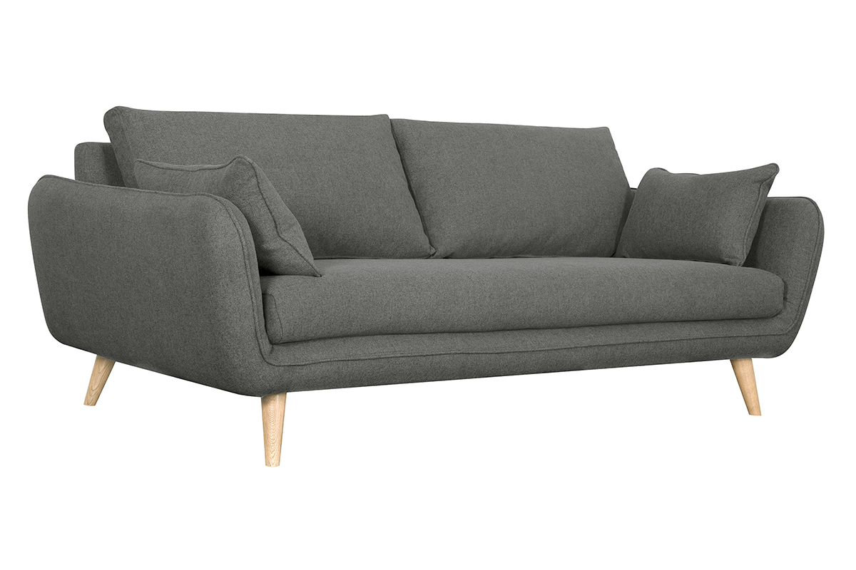 Canap� scandinave 3 places en tissu gris anthracite et bois clair CREEP