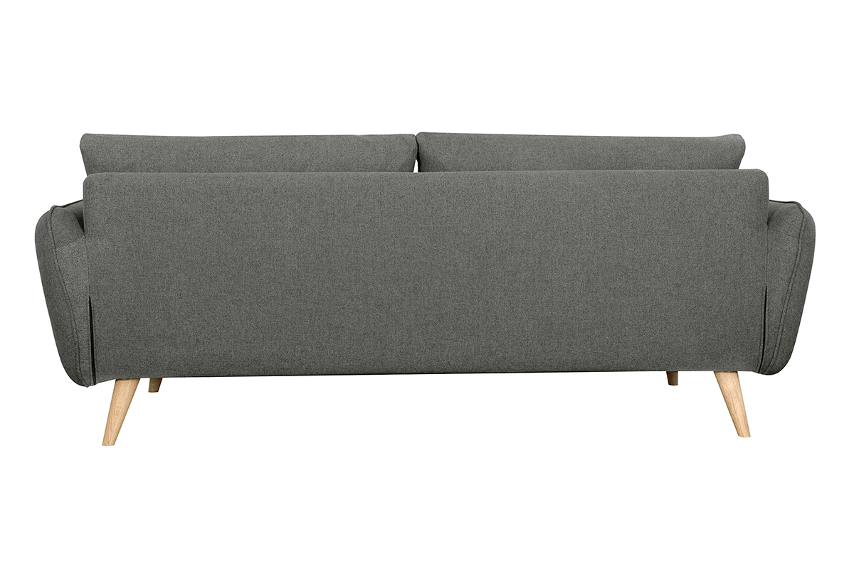 Canap� scandinave 3 places en tissu gris anthracite et bois clair CREEP