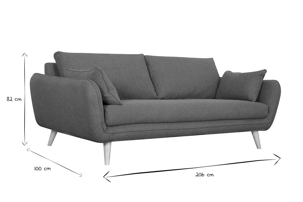 Canap� scandinave 3 places en tissu gris anthracite et bois clair CREEP