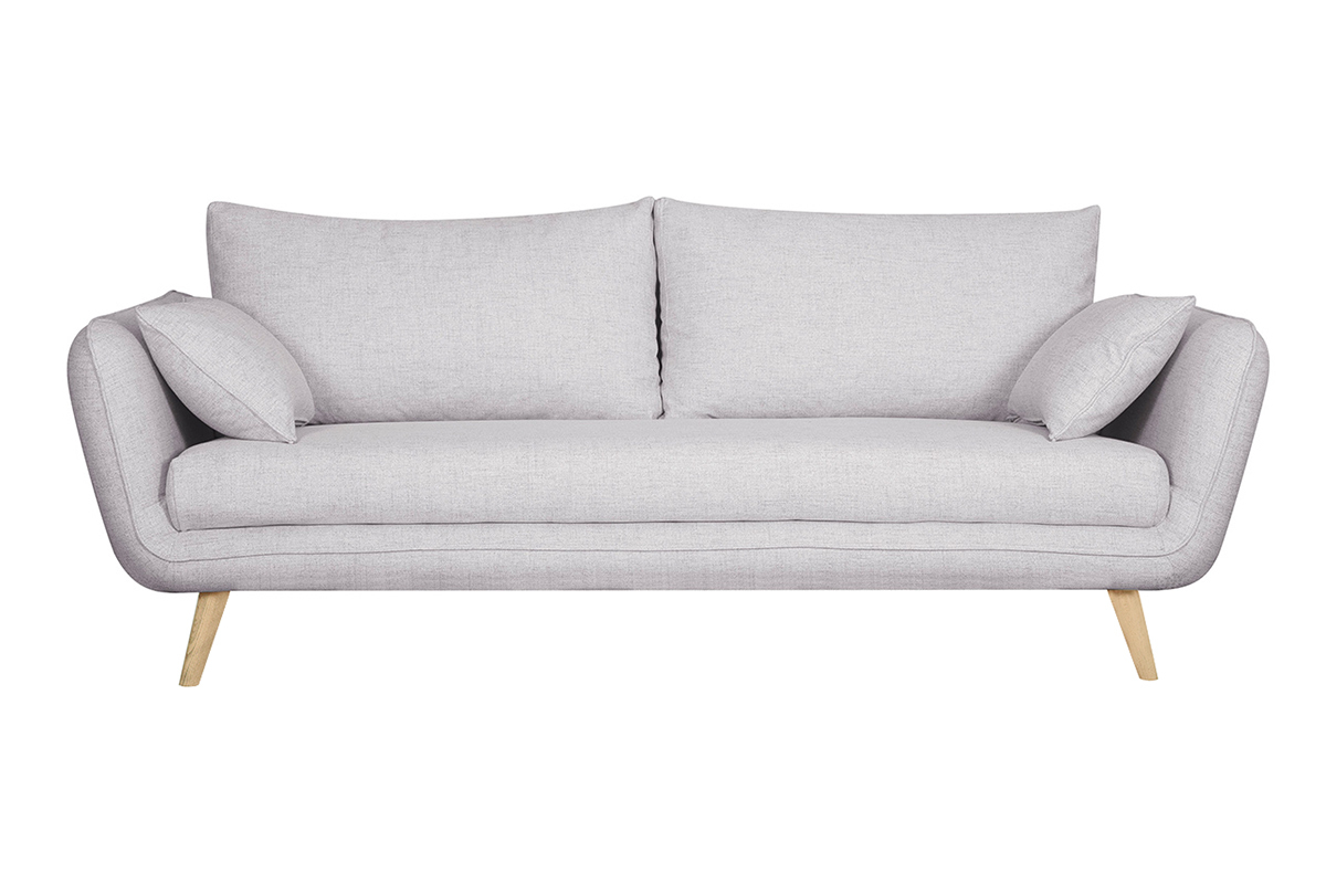 Canap� scandinave 3 places en tissu gris clair chin� et bois clair CREEP