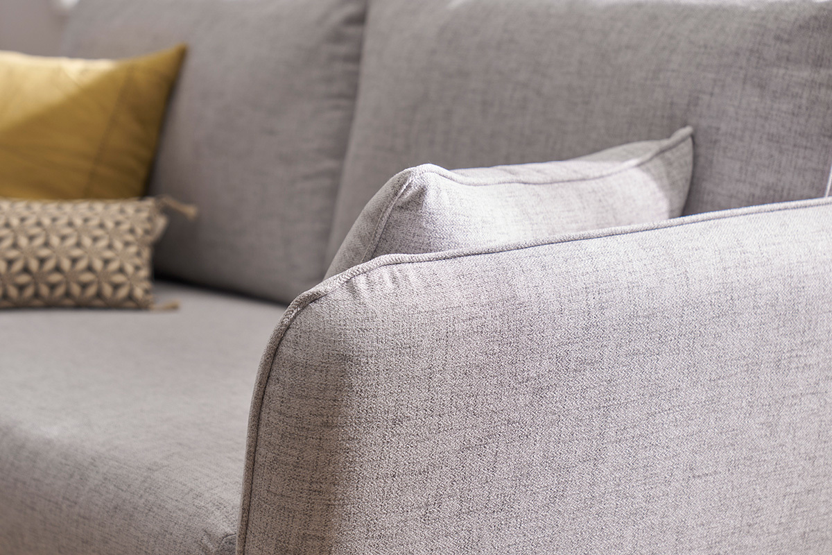 Canap� scandinave 3 places en tissu gris clair chin� et bois clair CREEP