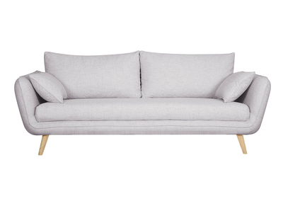 Canap&eacute; scandinave 3 places en tissu gris clair chin&eacute; et bois clair CREEP