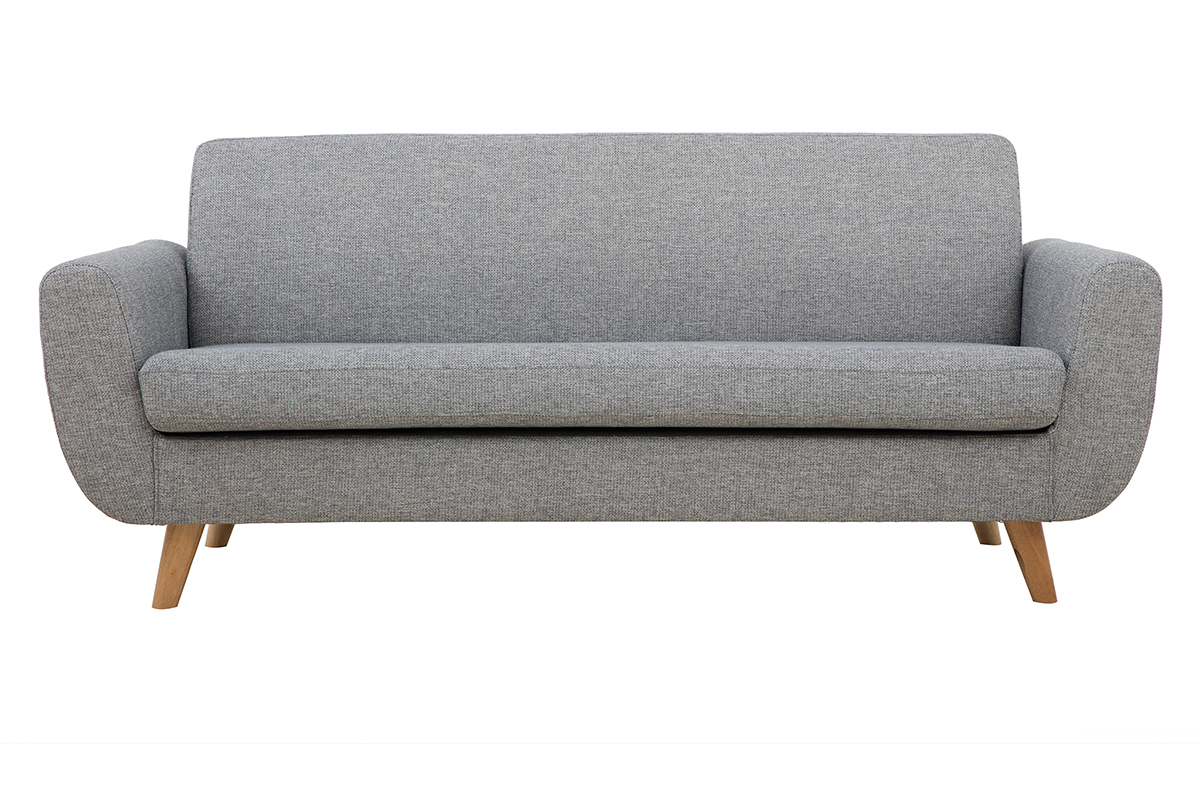 Canap� scandinave 3 places en tissu gris clair et bois clair PURE