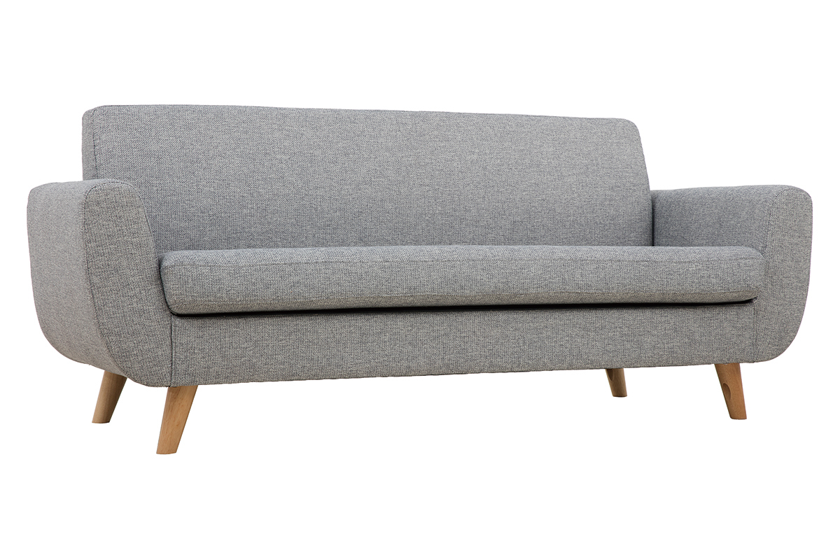 Canap� scandinave 3 places en tissu gris clair et bois clair PURE